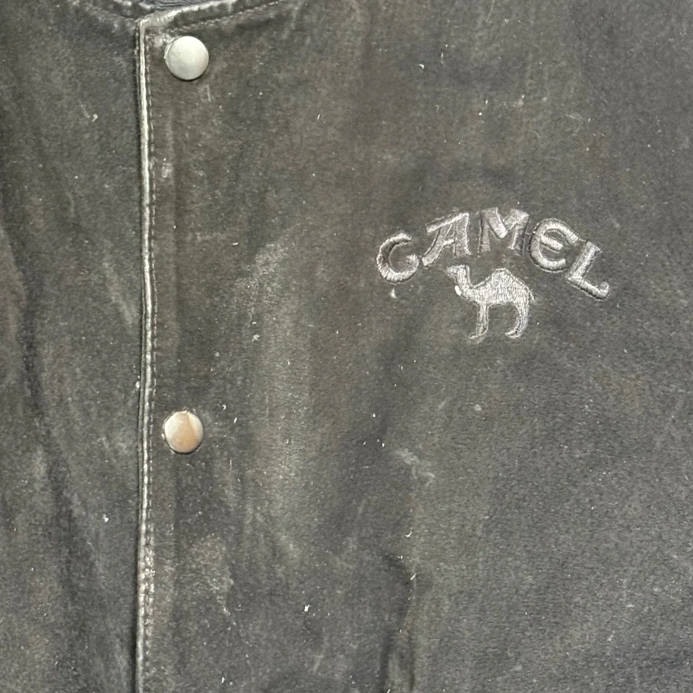 Vintage 90s‎ Camel Black Suede Leather Bomber Jacket Men XL